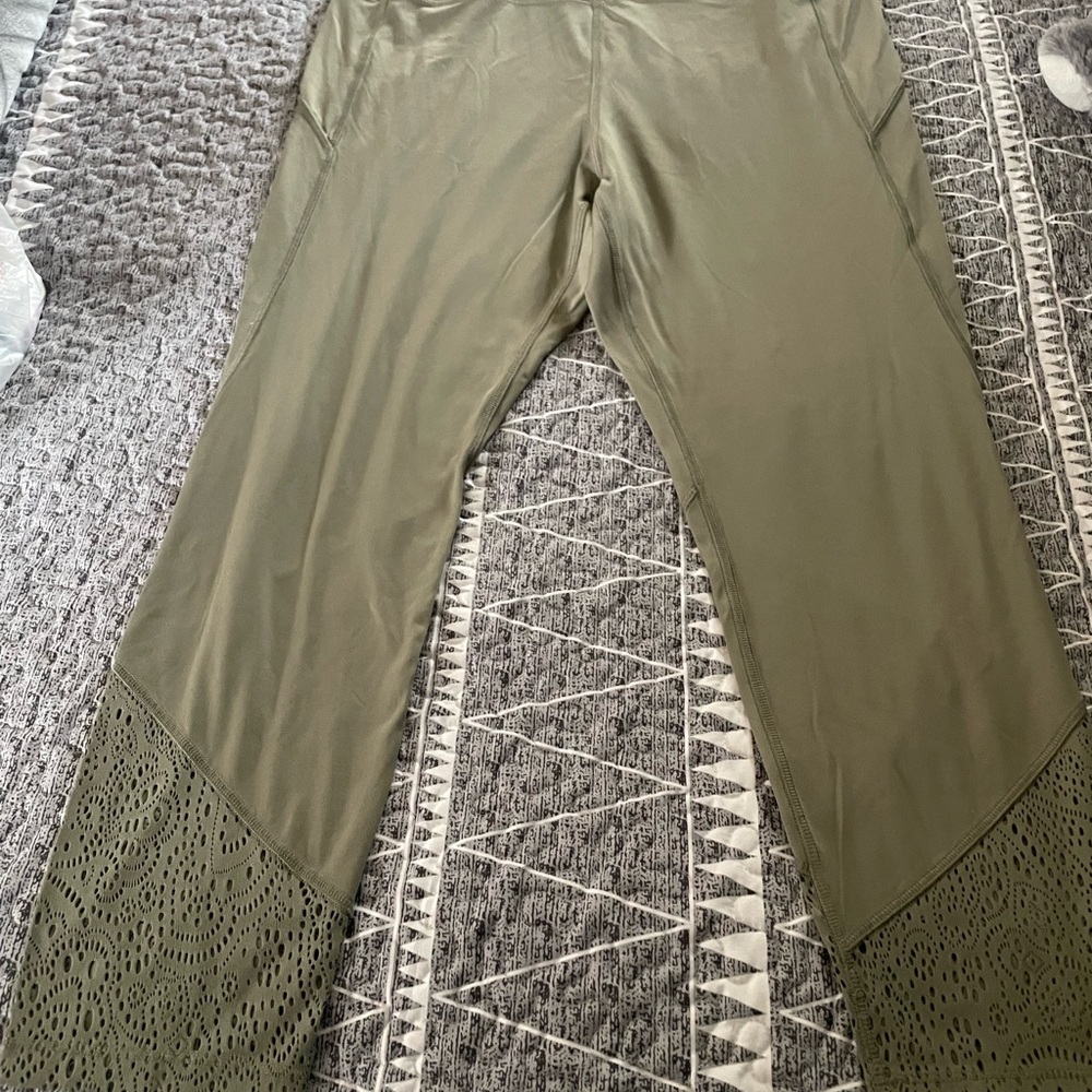 Olive Green Leggings with Lace Detail